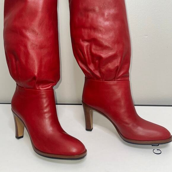 Gucci Lisa Over-the-Knee Thigh High Leather Boots Romantic Cerise Red Size 38 - Picture 4 of 14